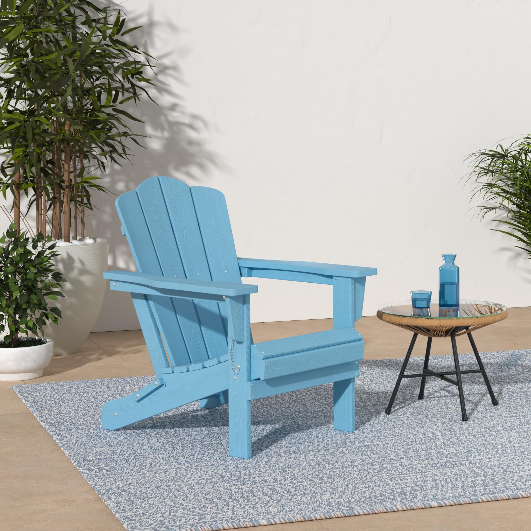 Kingyes Folding Adirondack Chair Set Of 2, Hdpe All-Weather Folding Adirondack Chair, Light Blue
